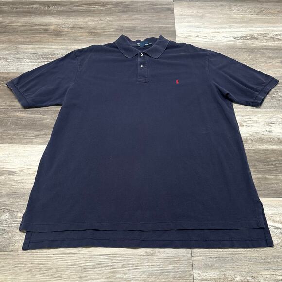 Vintage Y2K Polo Ralph Lauren Navy Blue‎ Mens 2XLT Red Pony Golf Polo Shirt EUC - Picture 2 of 8